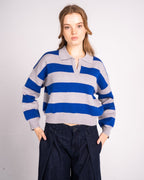 Heavyweight Duotone Grey and Blue Knit Polo image 1