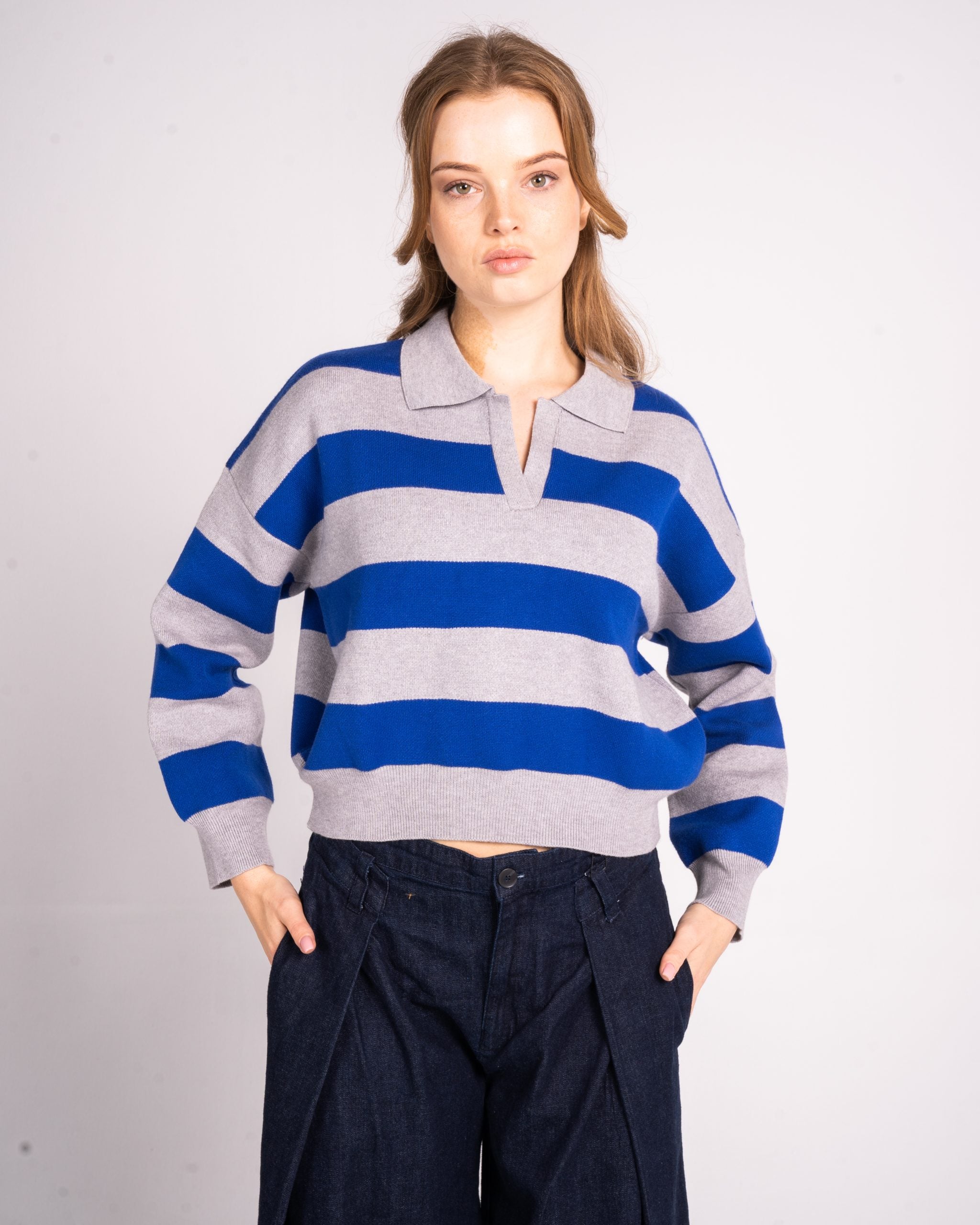 Heavyweight Duotone Grey and Blue Knit Polo image 1
