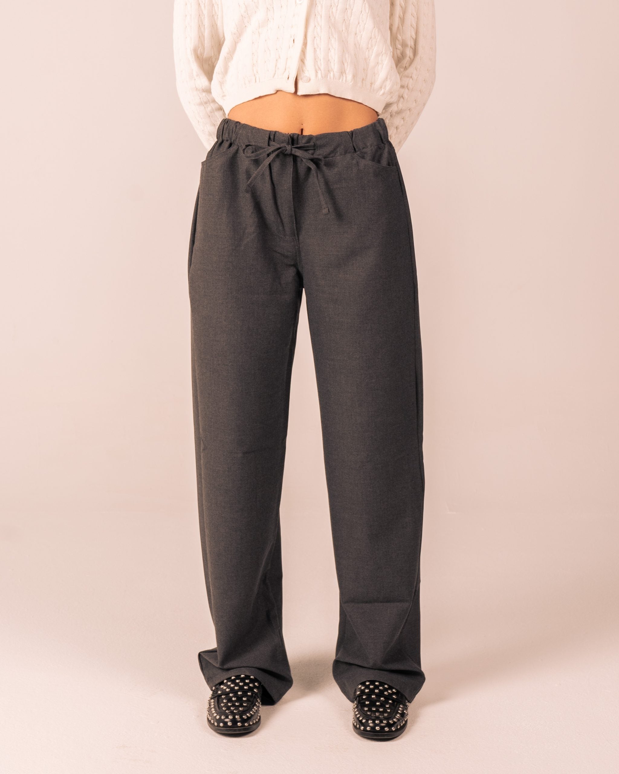 Grey Drawstring Straight Leg Pants image 2
