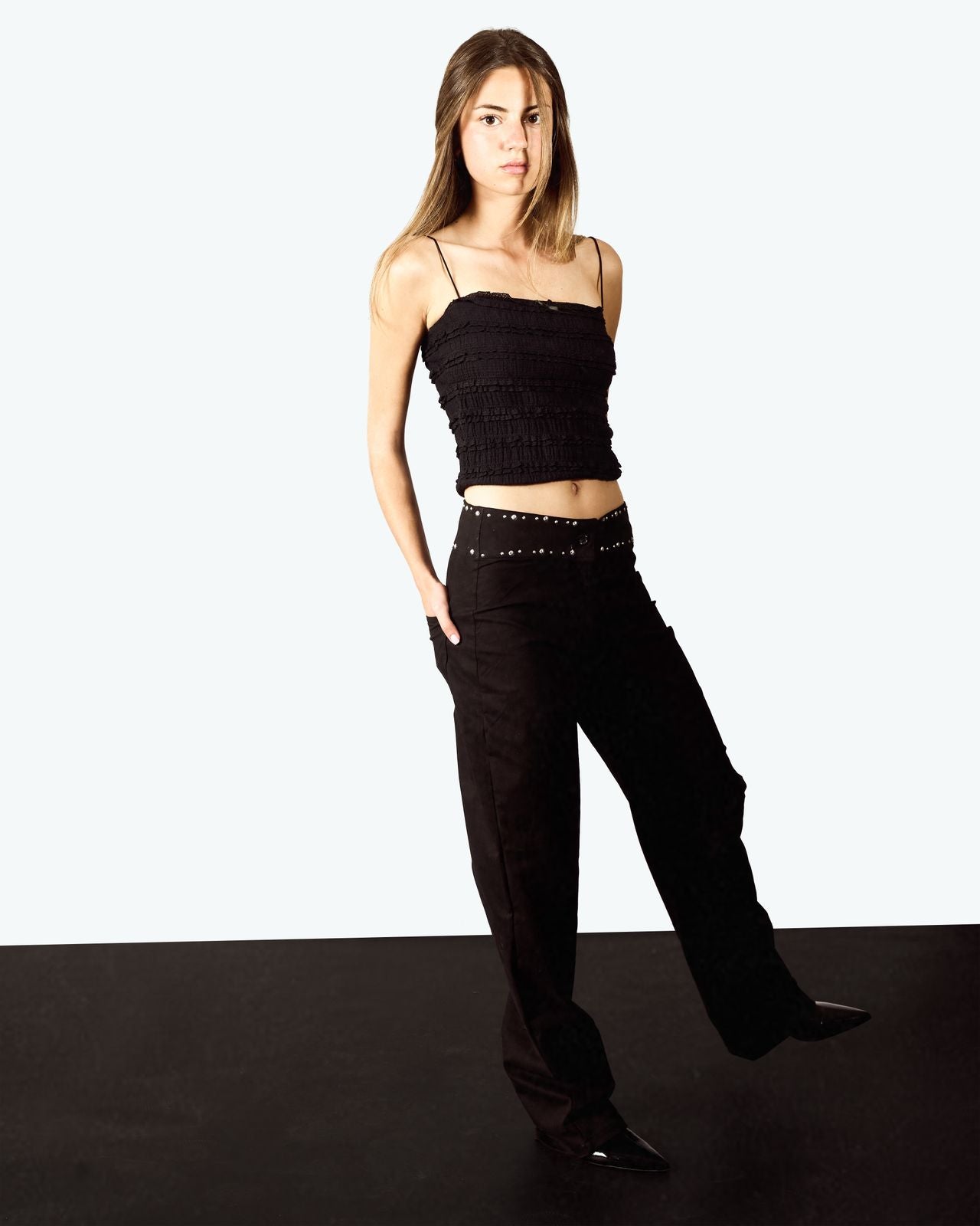 Straight Long Length Pants with Studs image 2
