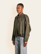 Olive Green Suede Bomber Jacket image 1