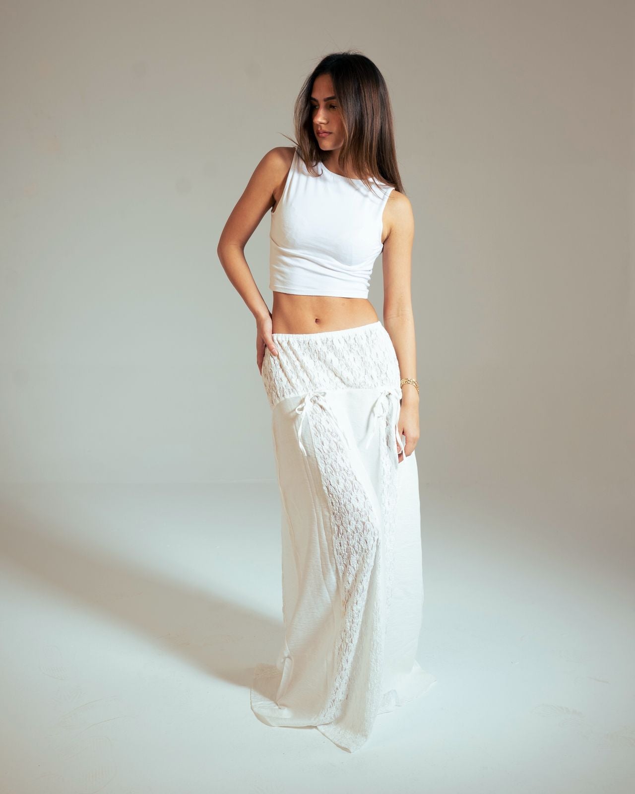 Linen Lace Panel Skirt: image 0