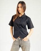 Black Poplin Double Breasted Shirt - L image
