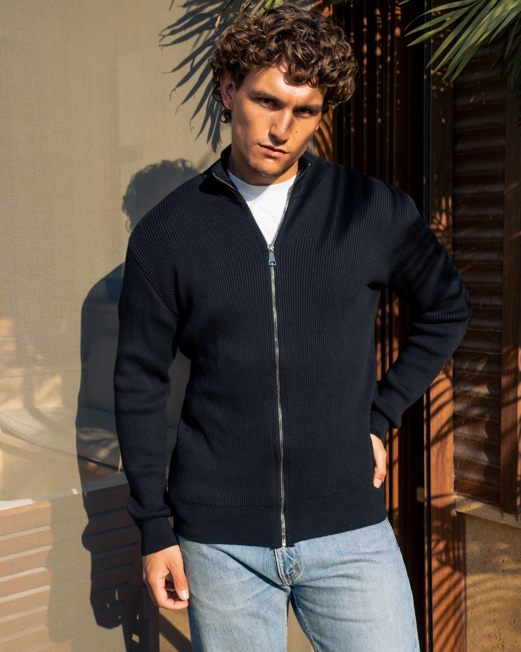 Black Knit Zipup - M image