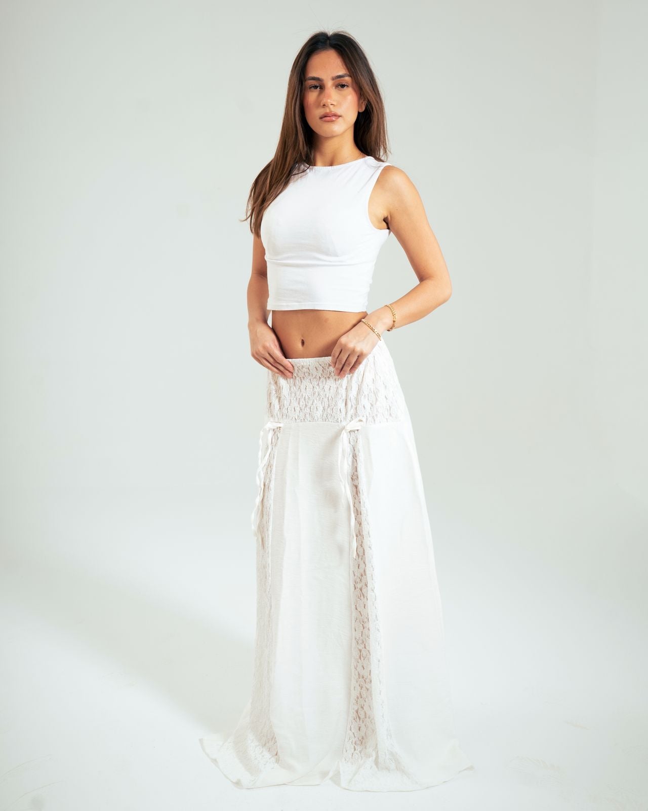 Linen Lace Panel Skirt: image 3