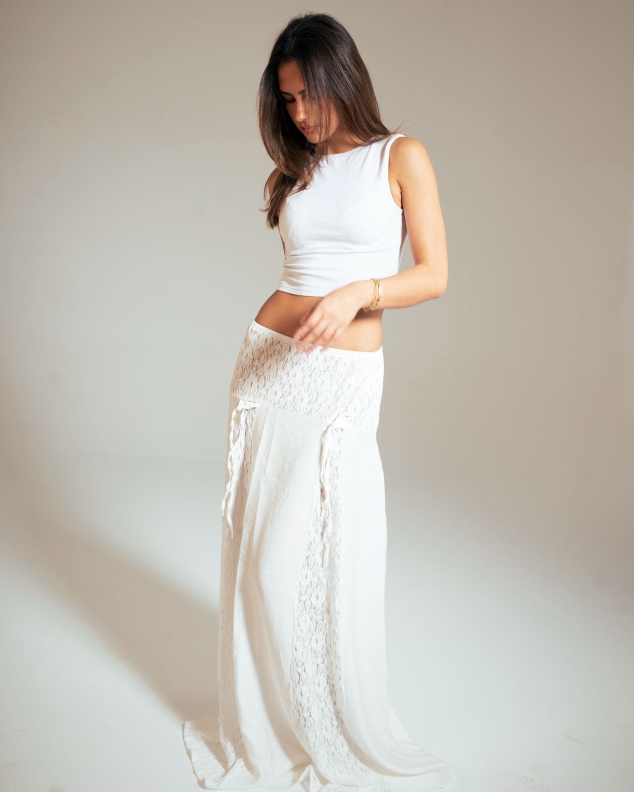 Linen Lace Panel Skirt: image 1