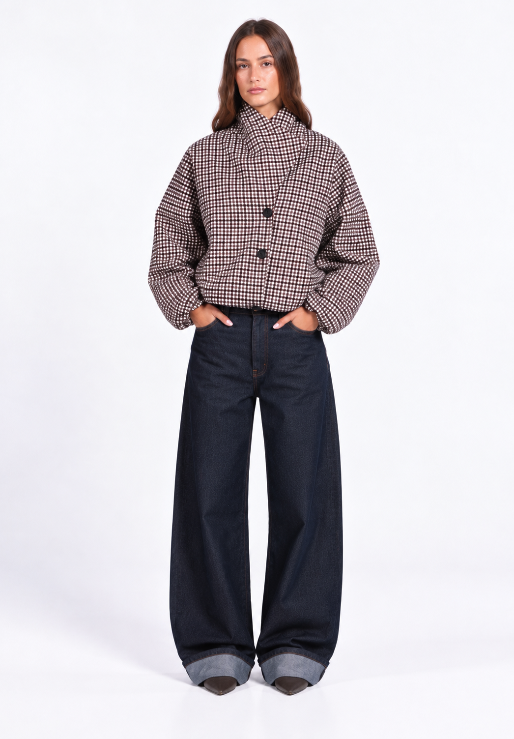 Red collar check jacket