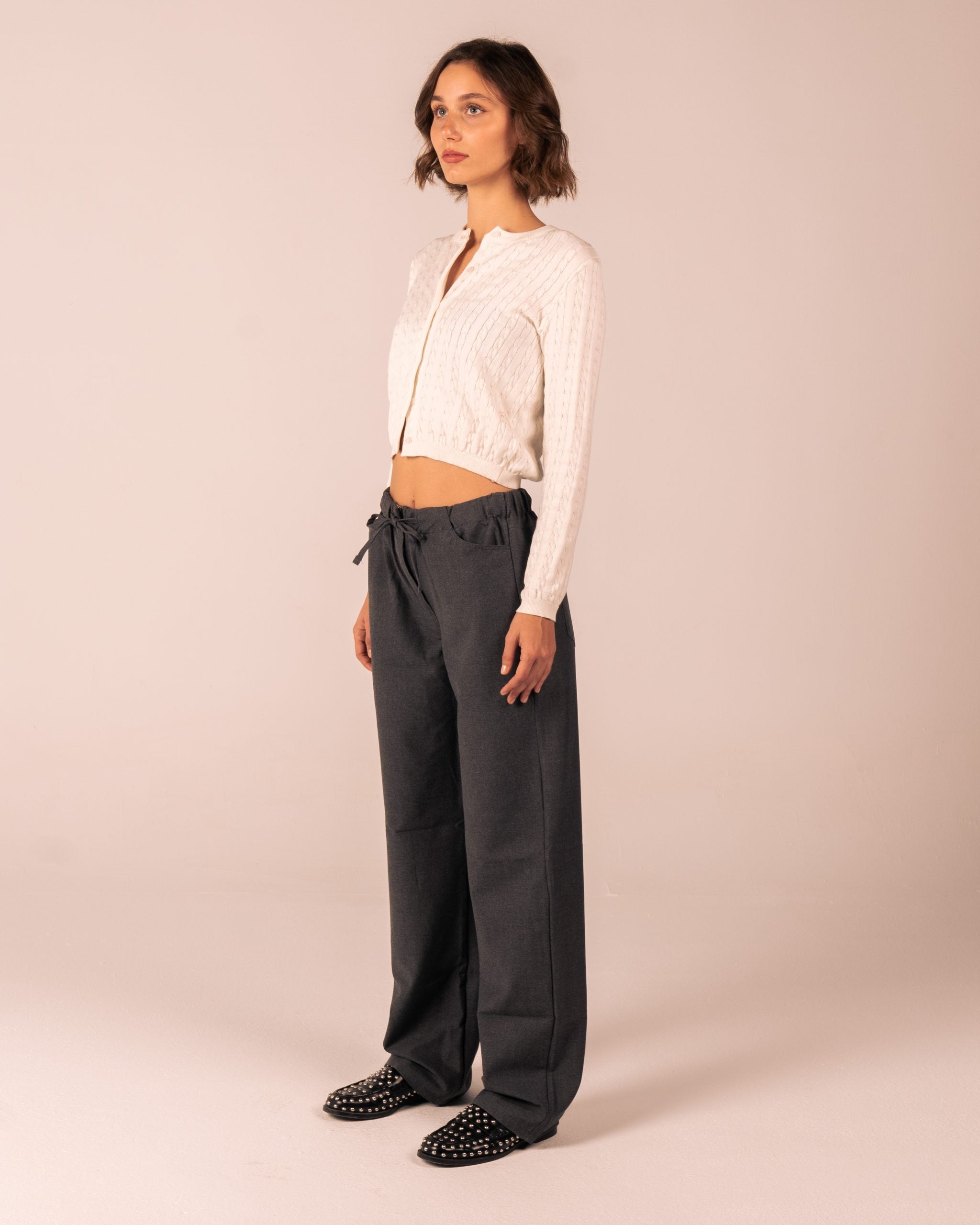 Grey Drawstring Straight Leg Pants image 1