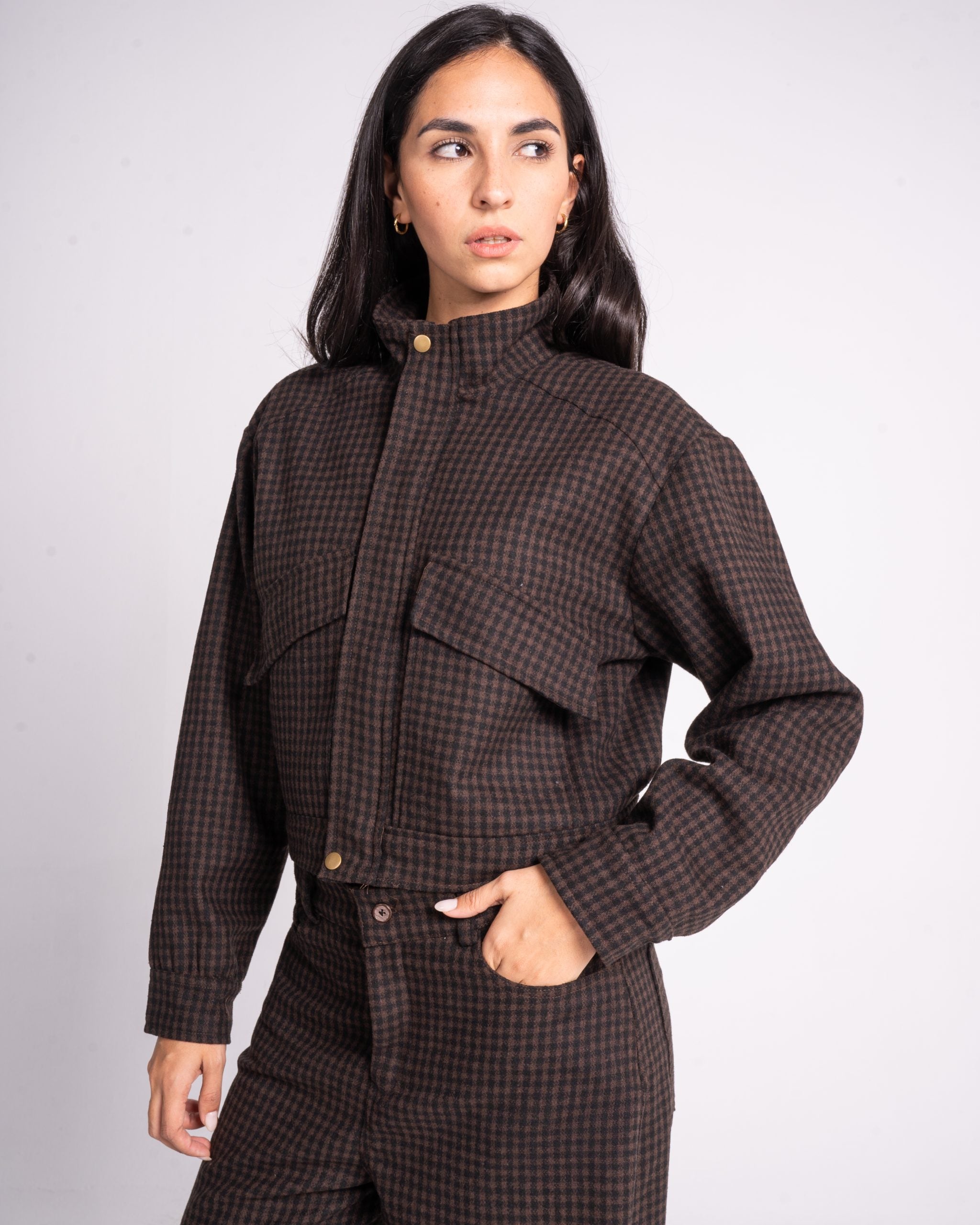 Brown Checkered Wool Jacket image 3
