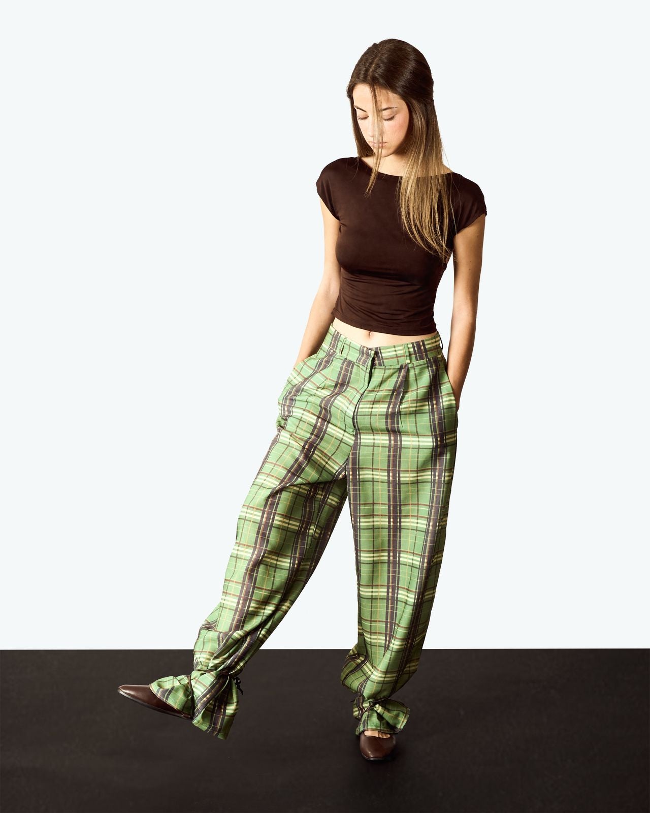 '- Checkered Linen Blend Trousers image 1