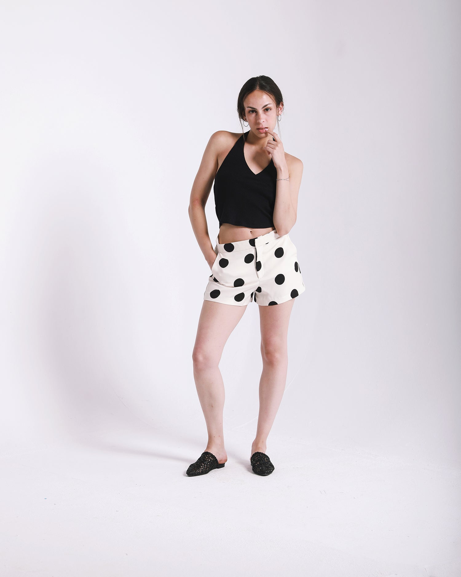 White Polka Dot Shorts image 1
