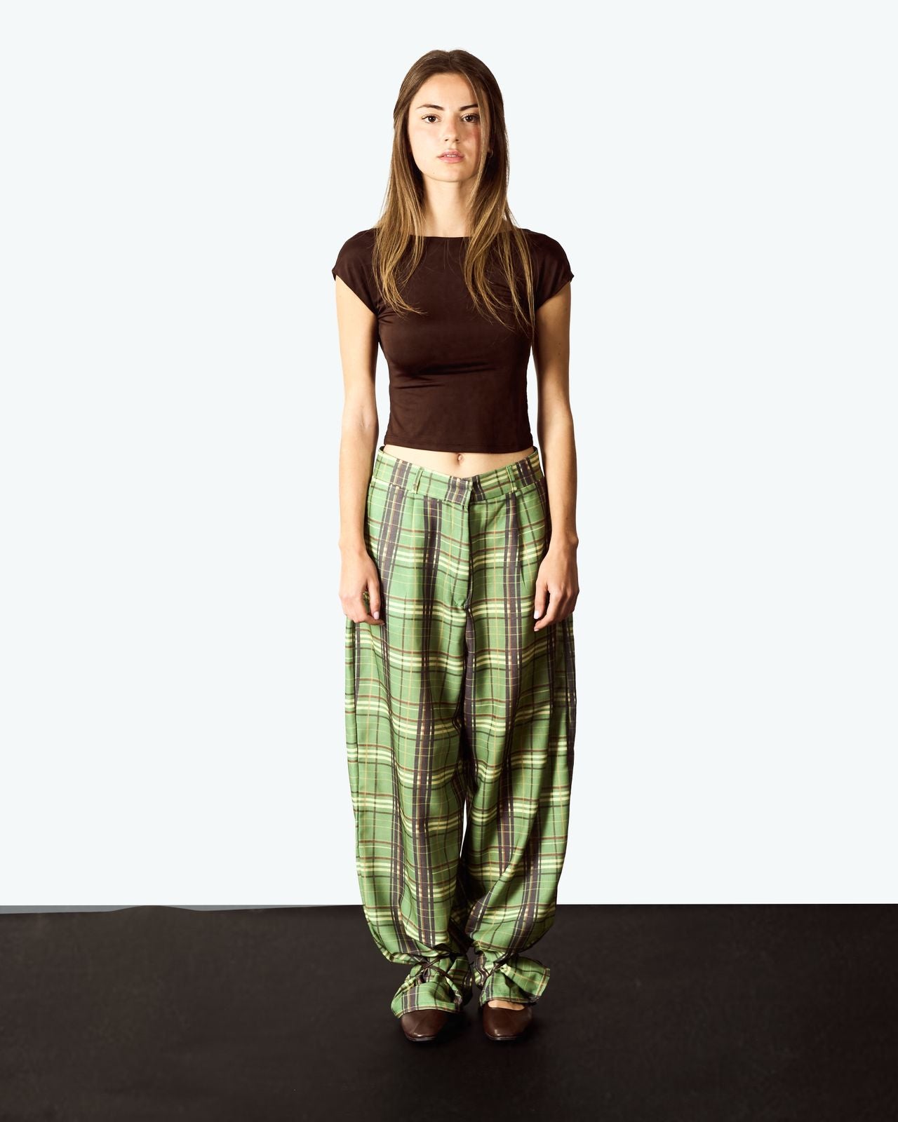 '- Checkered Linen Blend Trousers image 0