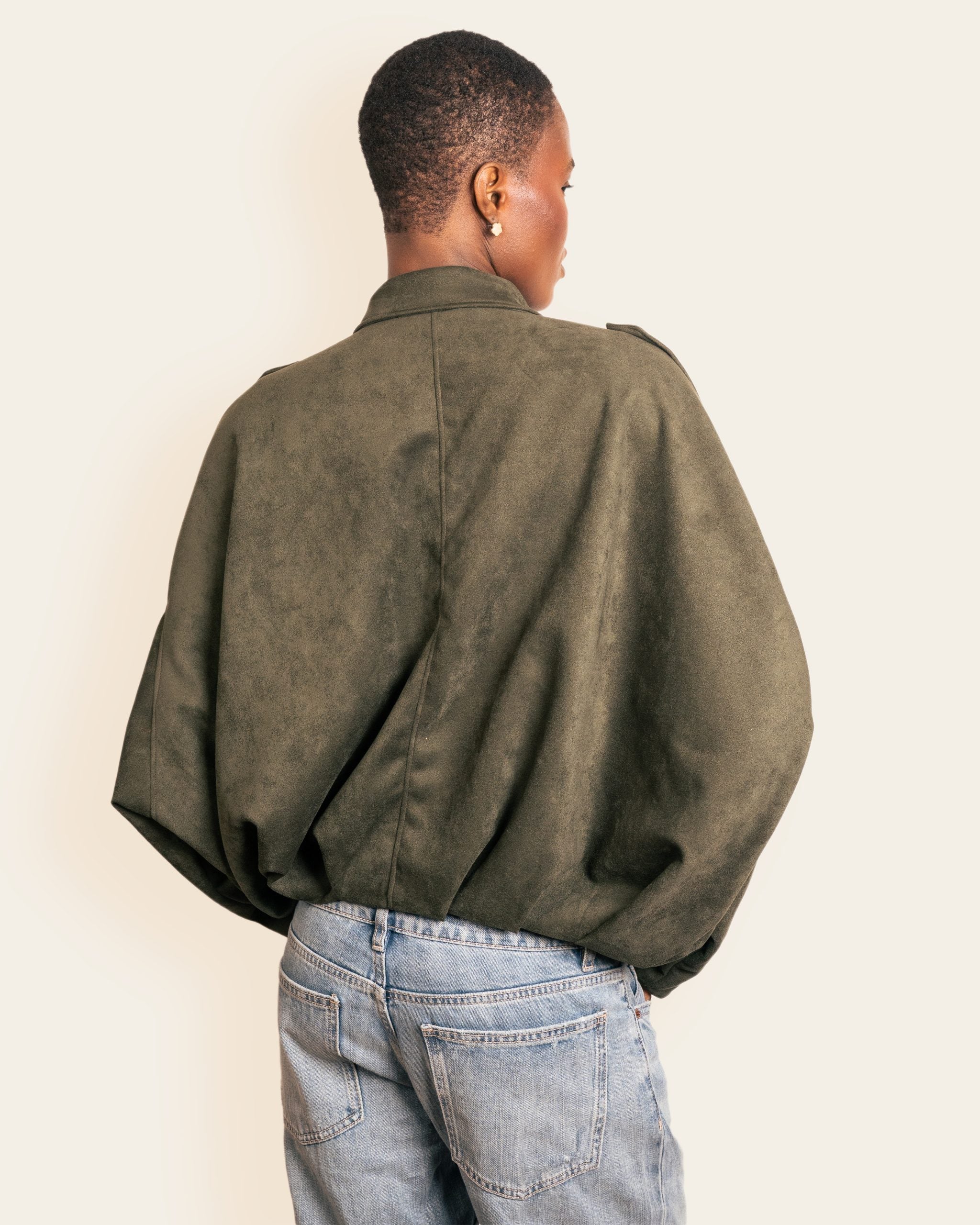 Olive Green Suede Bomber Jacket image 2