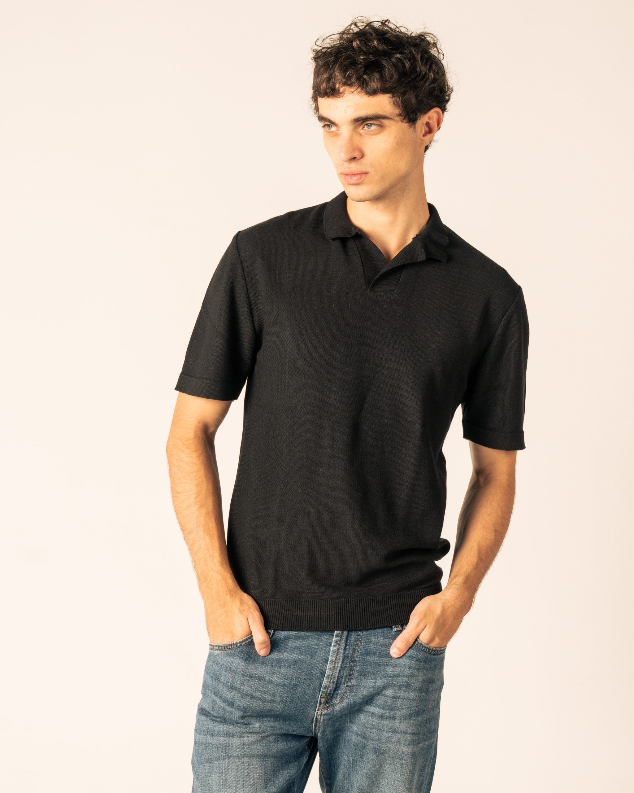 Black Knit Polo Shirt - S image