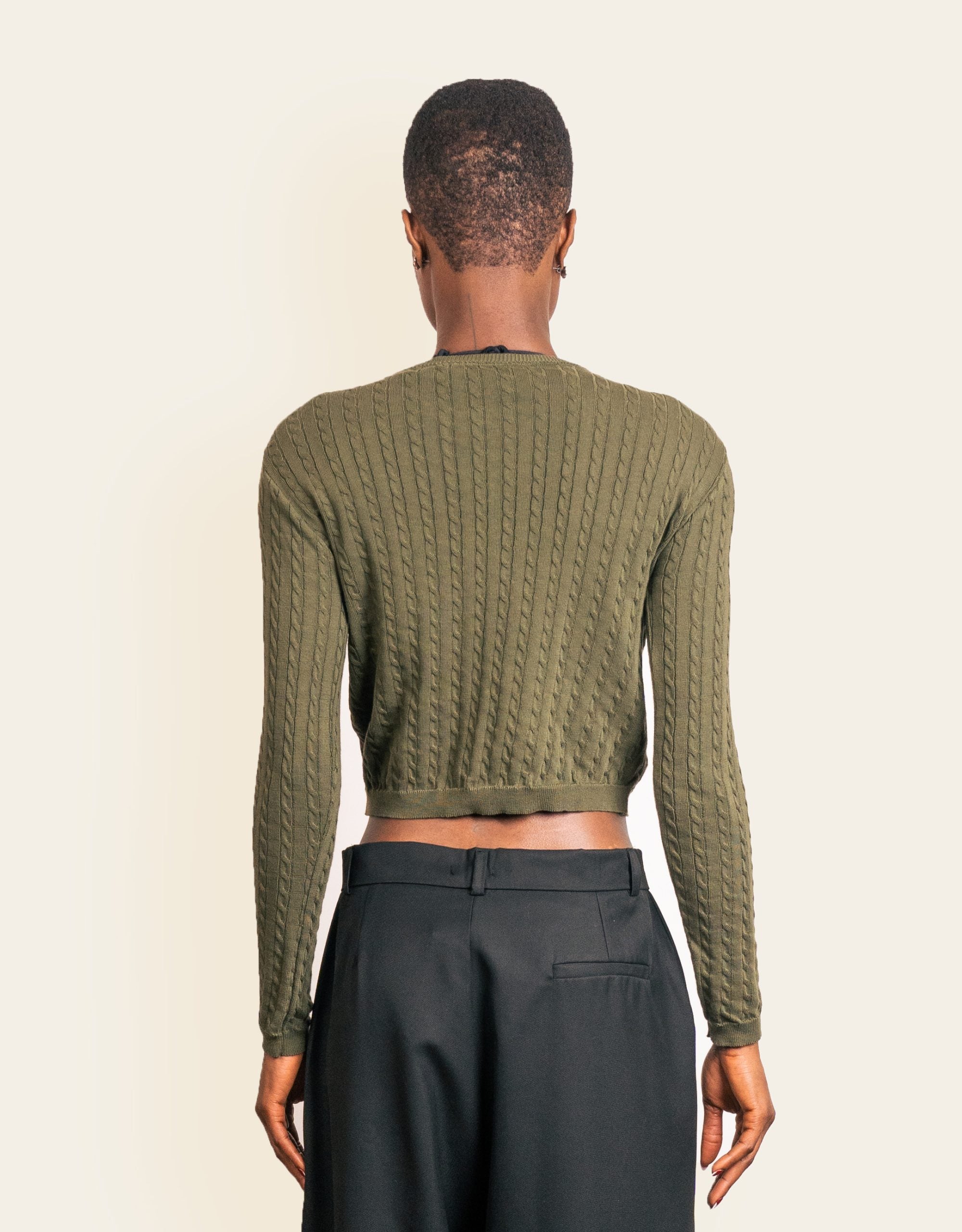 Olive Green Cable Knit Cardigan image 2