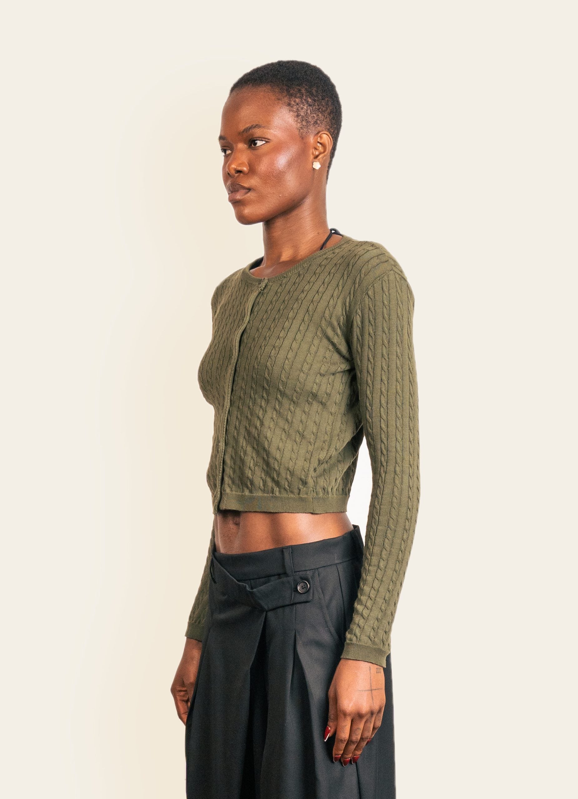 Olive Green Cable Knit Cardigan image 1