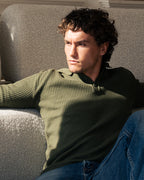 Olive Long Sleeve Knit Polo image 1
