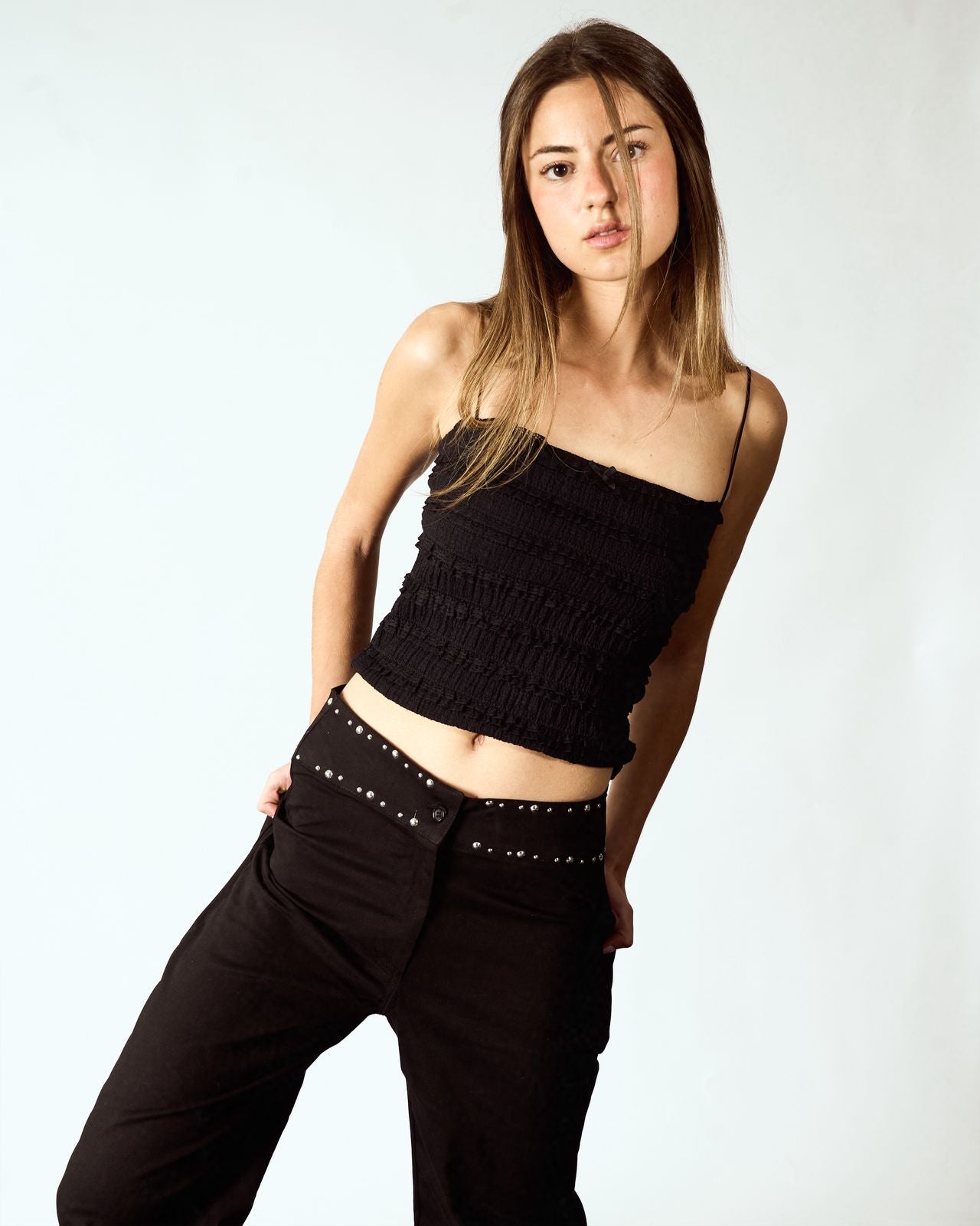 Straight Long Length Pants with Studs image 0