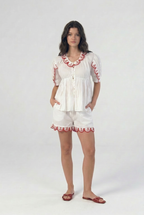 Rosette Embroidered Mini Skirt