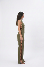 Beaded Side-Slit Linen Pants:
