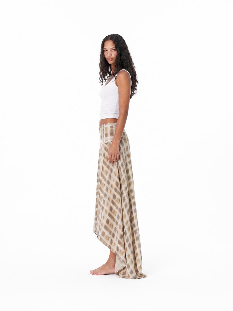 Checked Handkerchief Midi Skirt