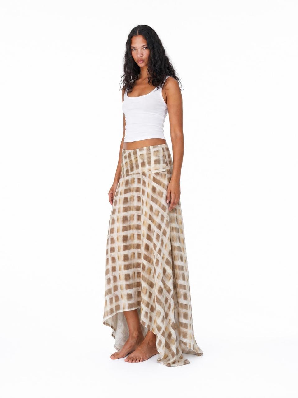 Checked Handkerchief Midi Skirt