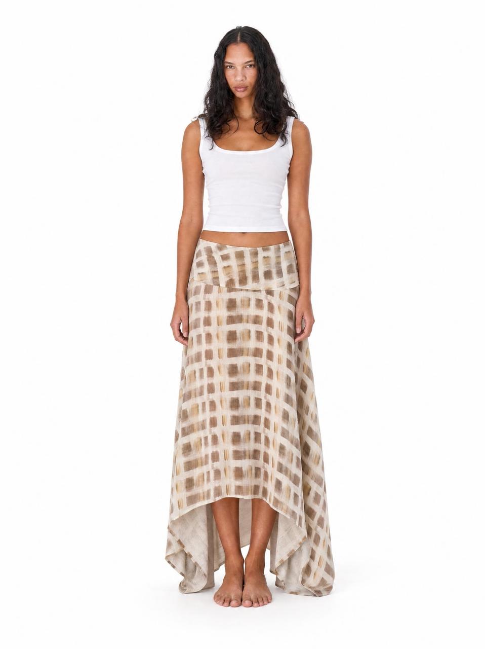 Checked Handkerchief Midi Skirt