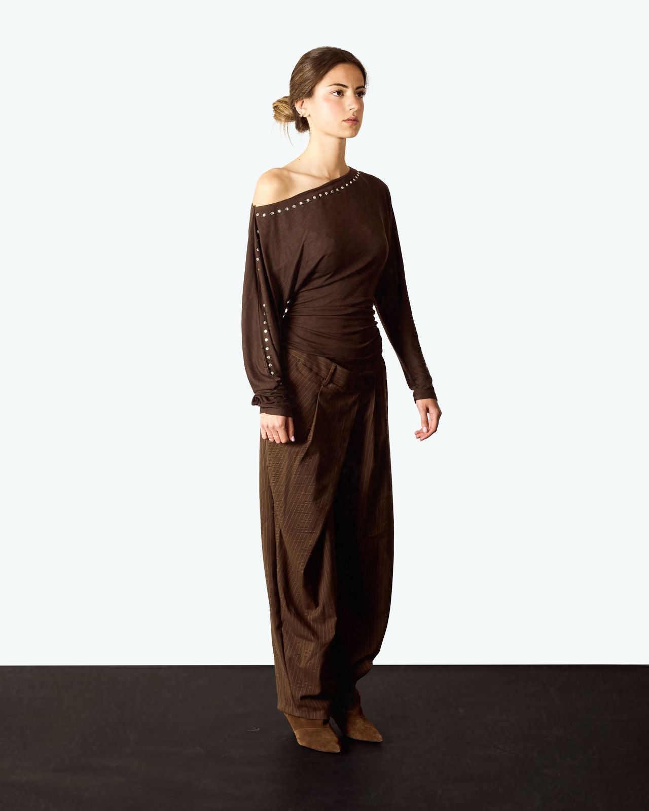 Brown Batwing sleeve studded T-shirt image 7