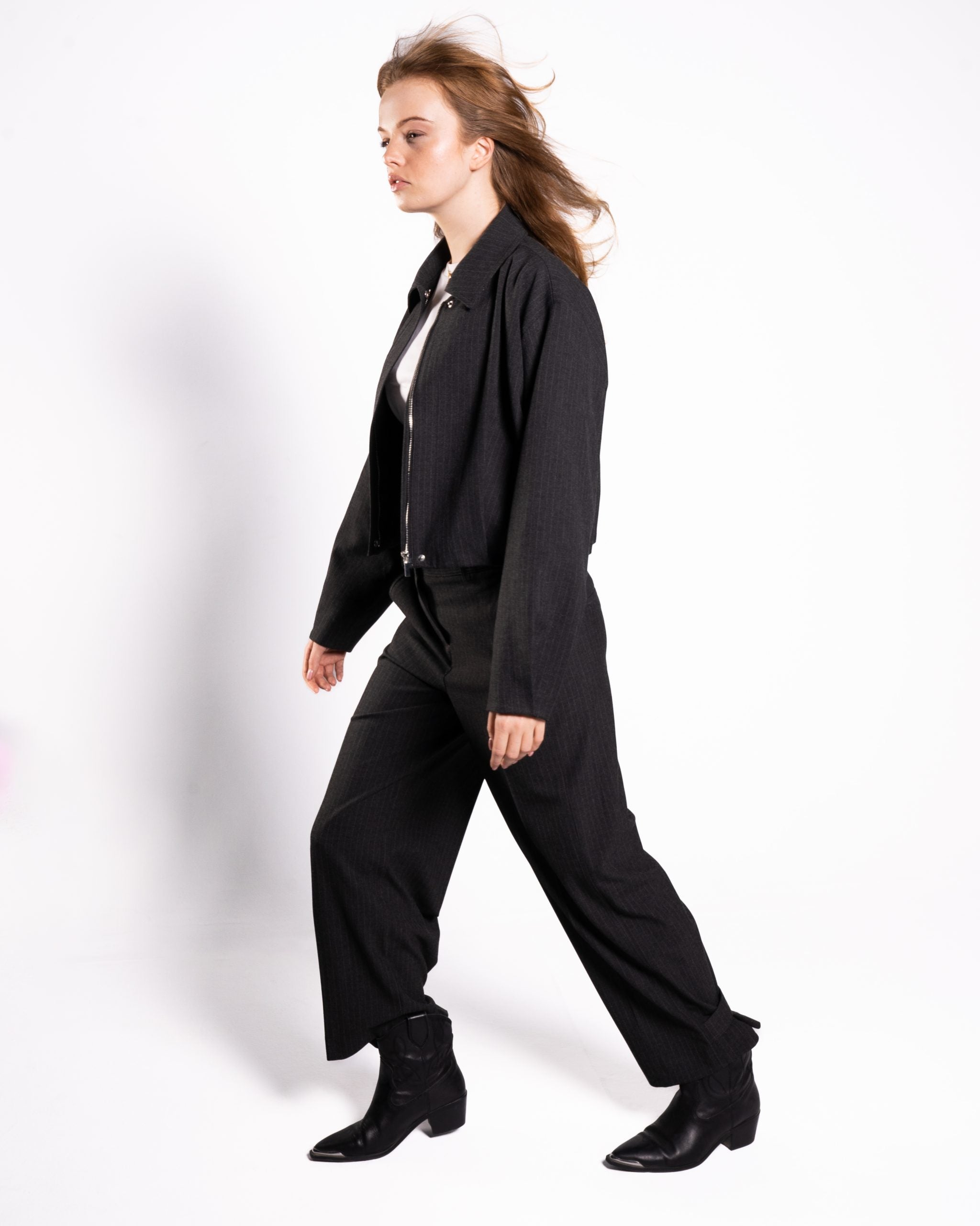Pinstripe Grey Pants - L image