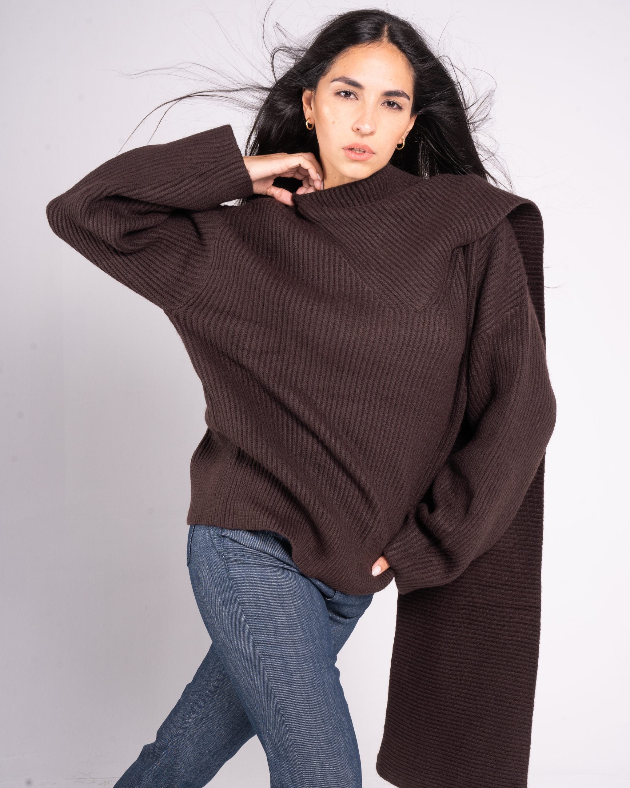 Rib Scarf Jumper - L image