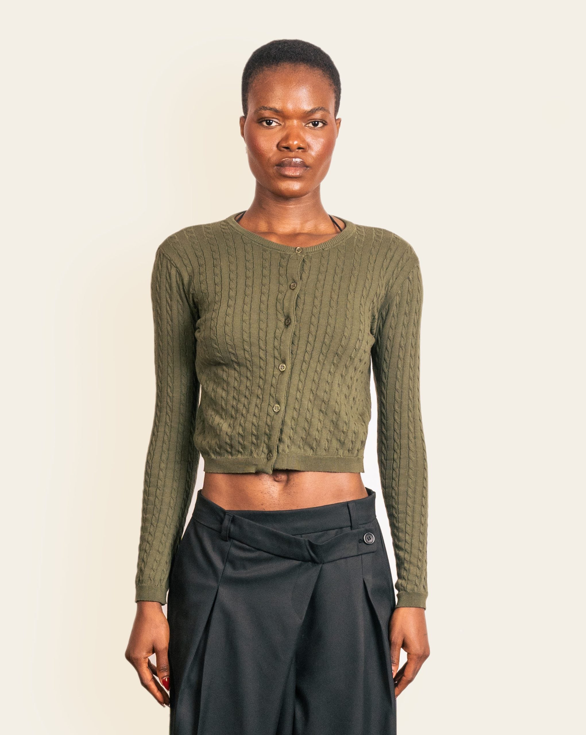 Olive Green Cable Knit Cardigan image 0