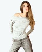 Grey Batwing Sleeve Studded T-shirt - L image