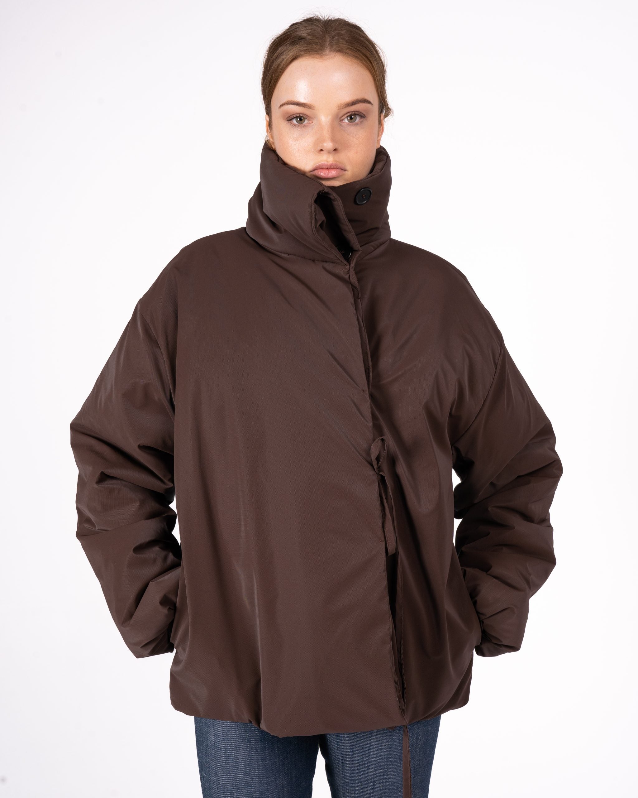 Brown Tie Puffer Jacket image 1