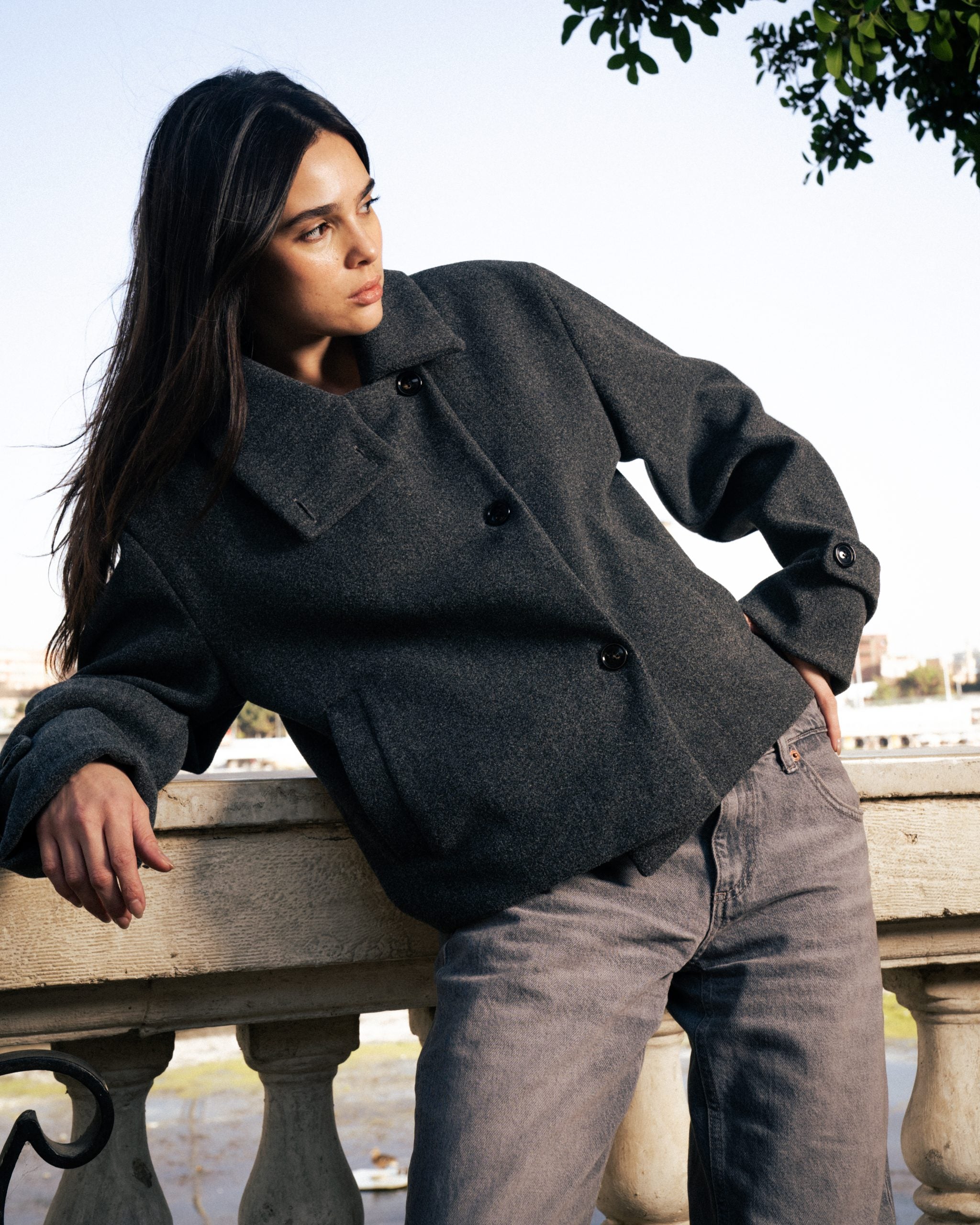 Grey high collar jacket image 1