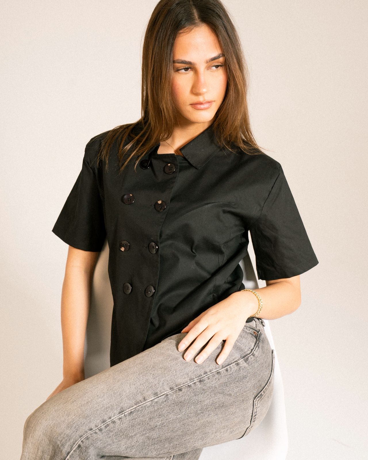 Black Poplin Double Breasted Shirt image 3