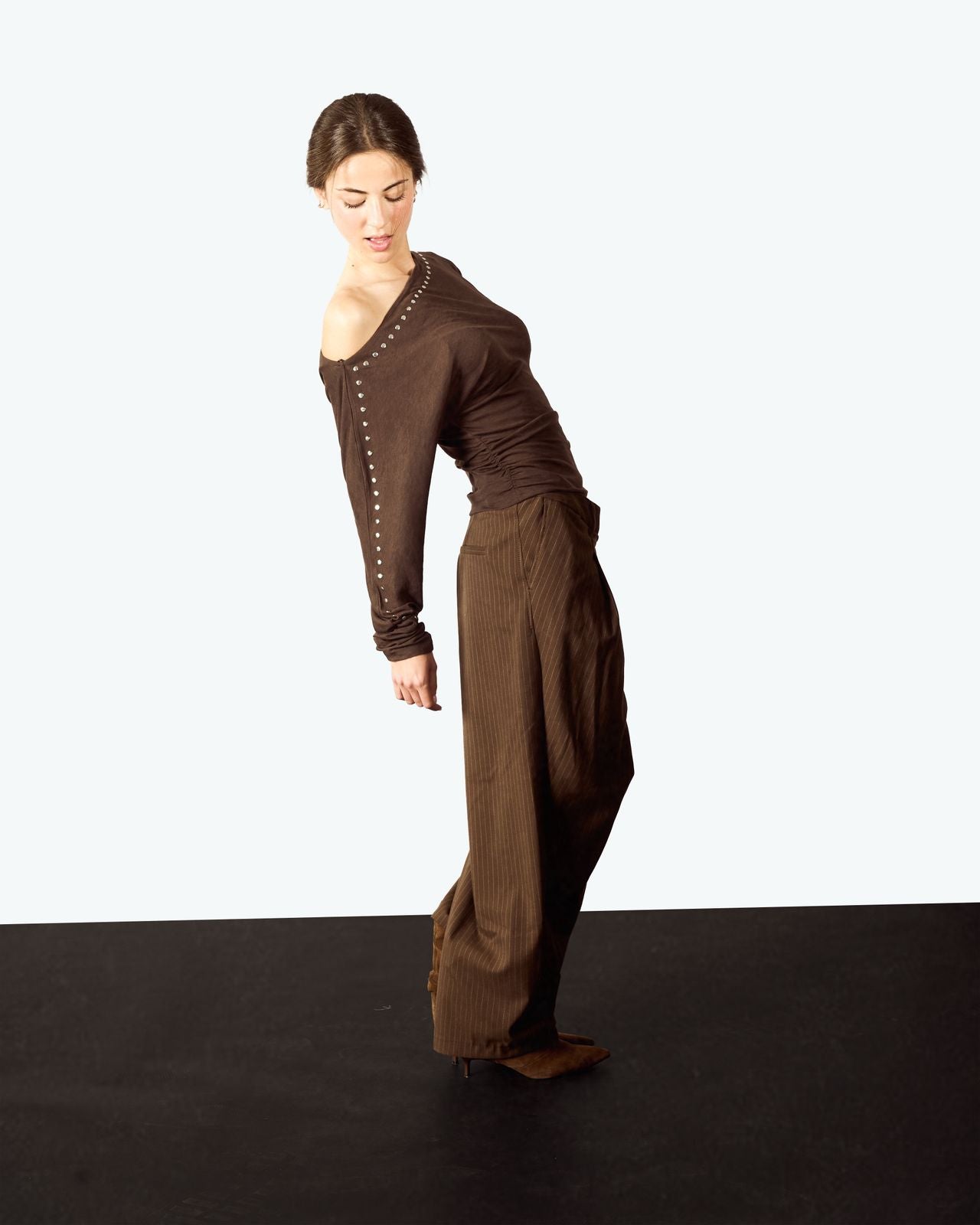 Brown Batwing sleeve studded T-shirt image 3