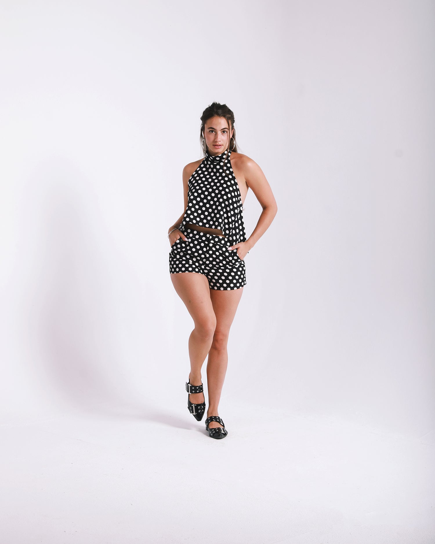 Black Polka Dot Halter Top image 0