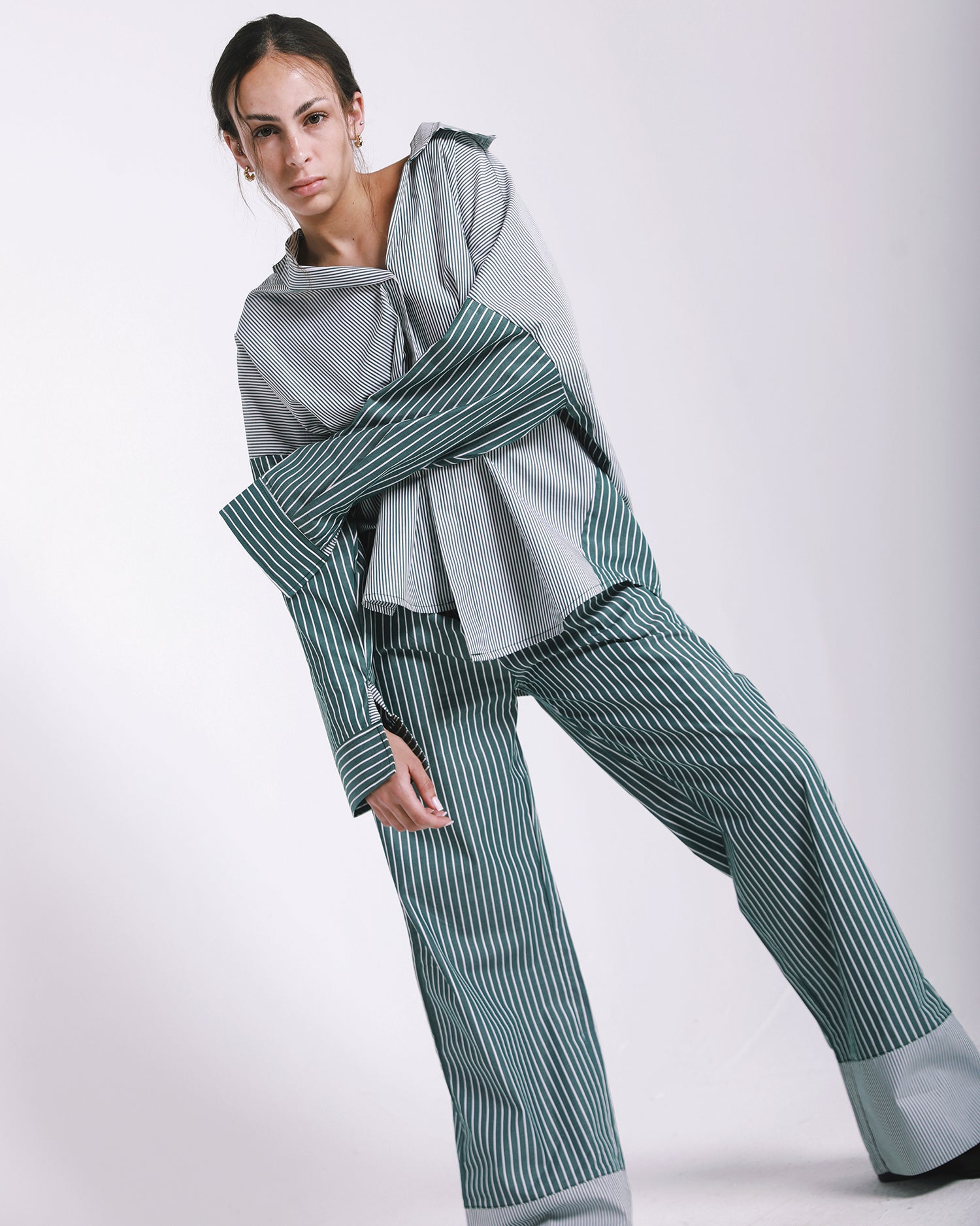 Poplin Mixed Green Stripped Pants image 1