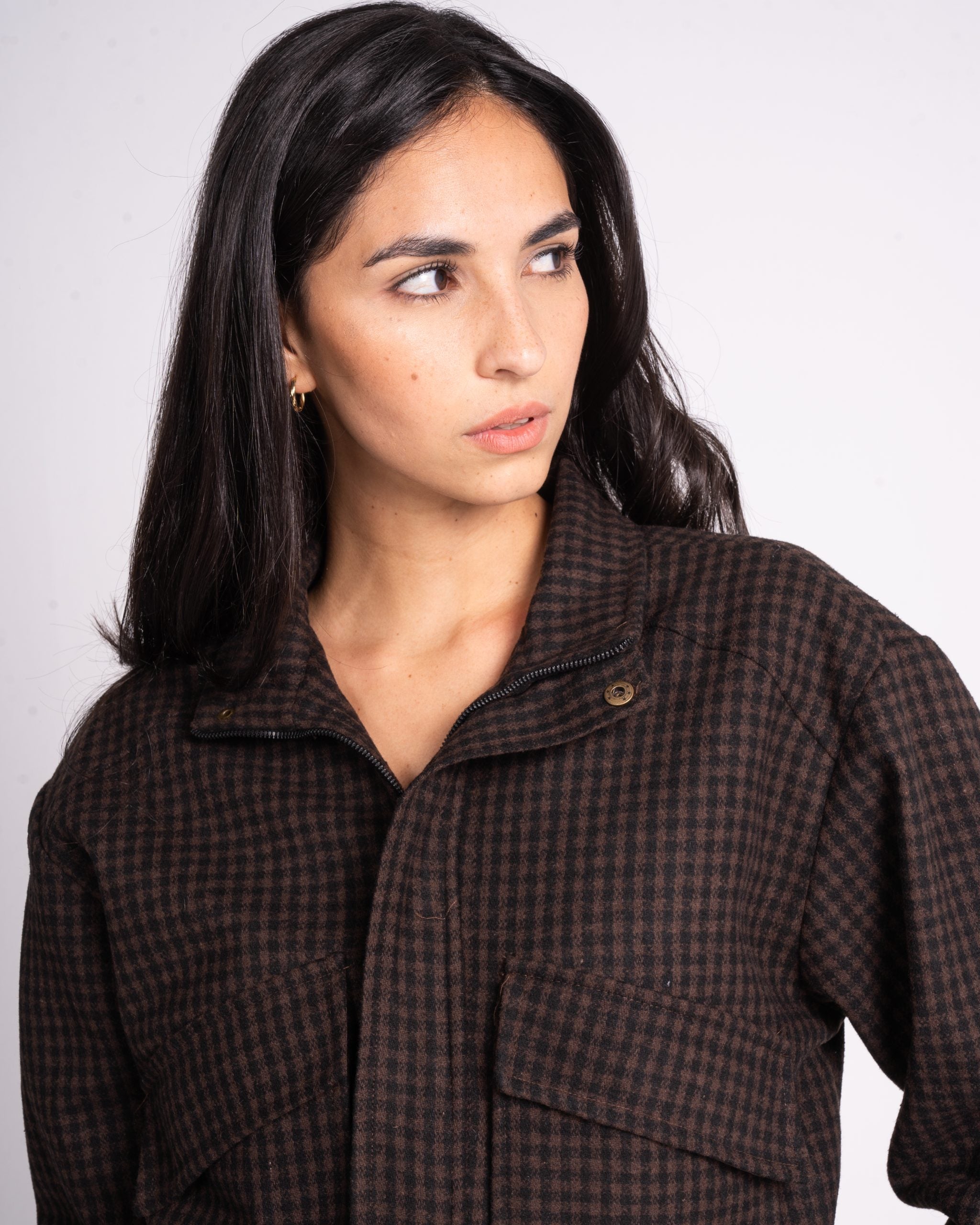 Brown Checkered Wool Jacket image 1