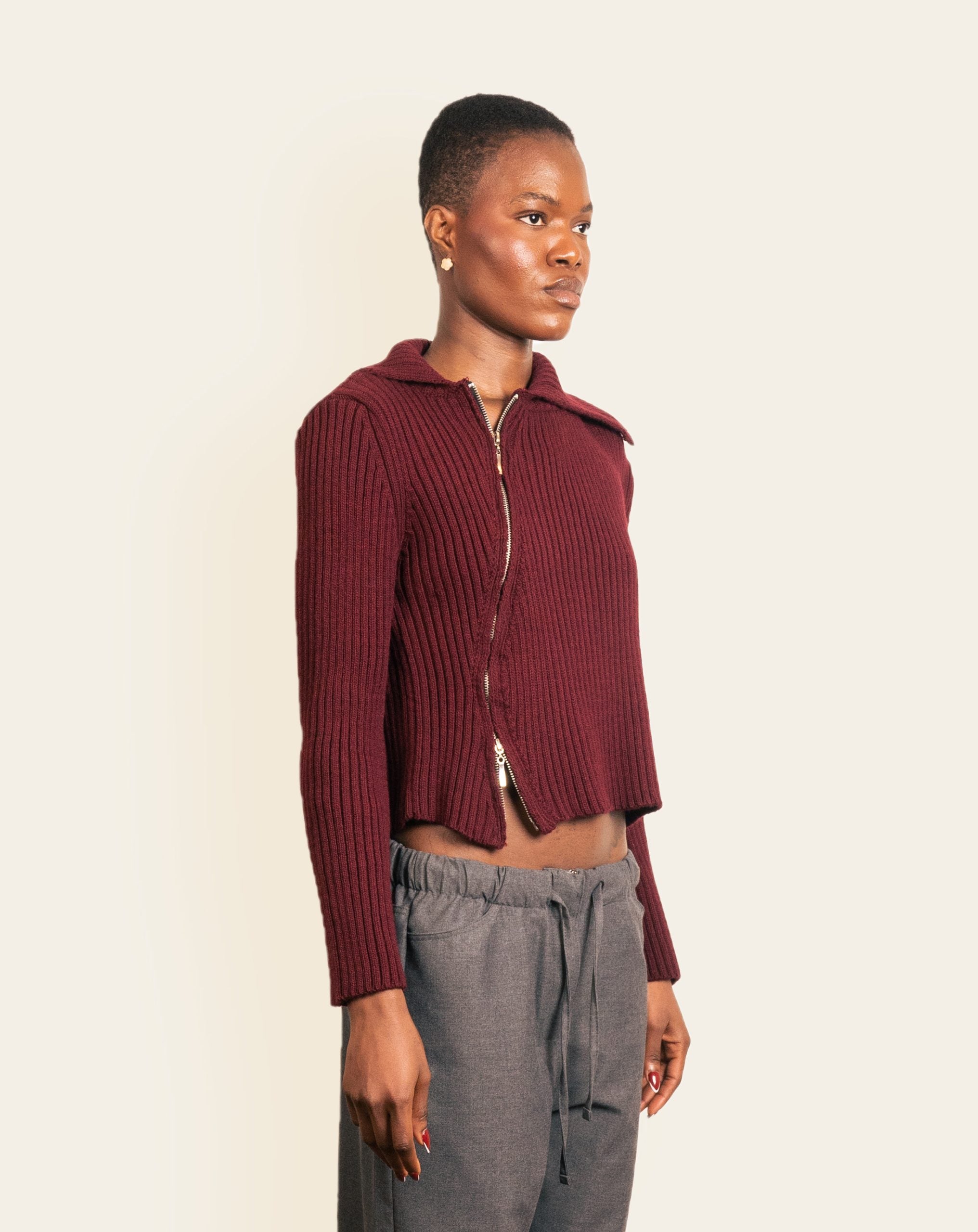 Burgundy Knit Side Zipup image 2