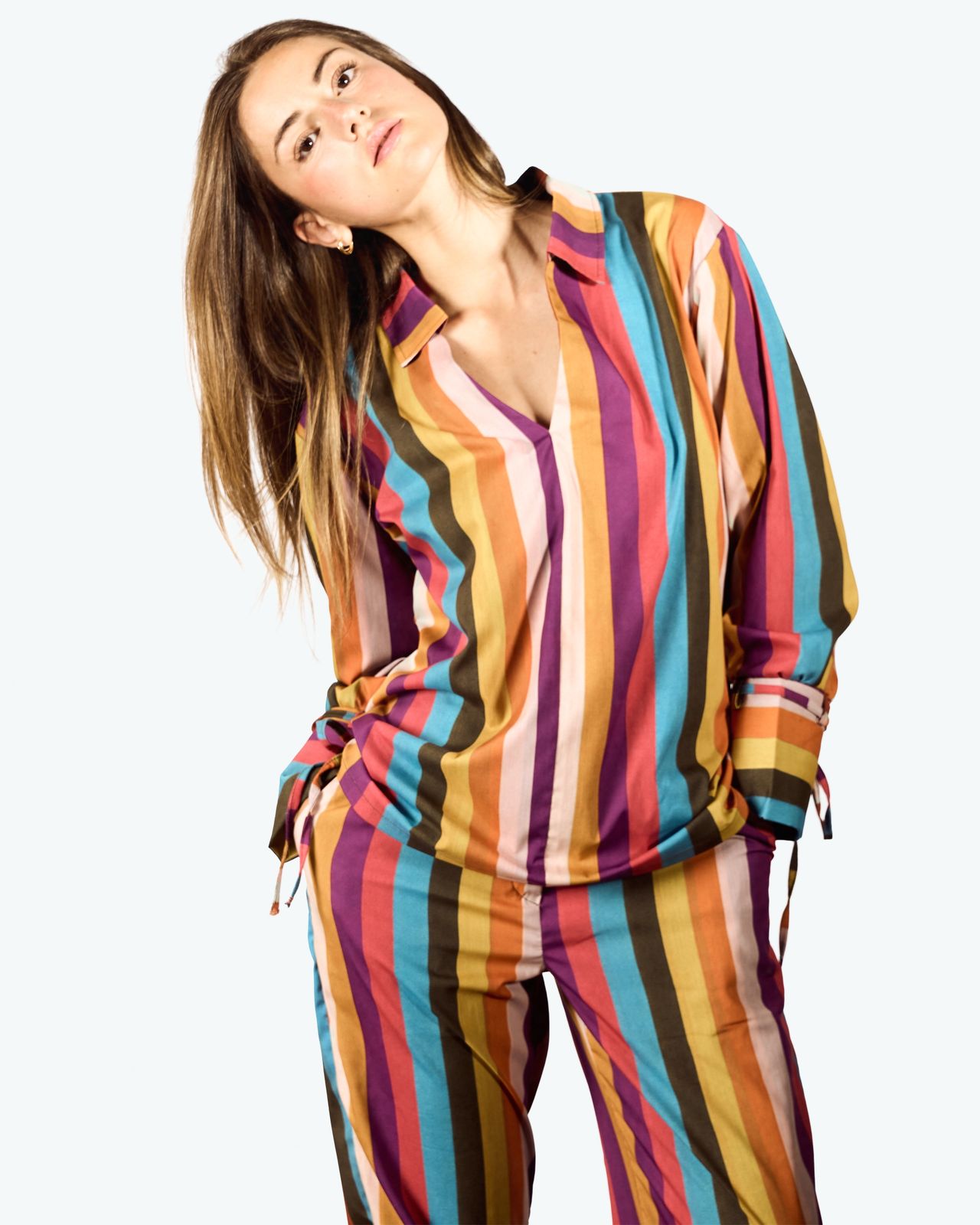 Multi-Stripe Tie Shirt - M image