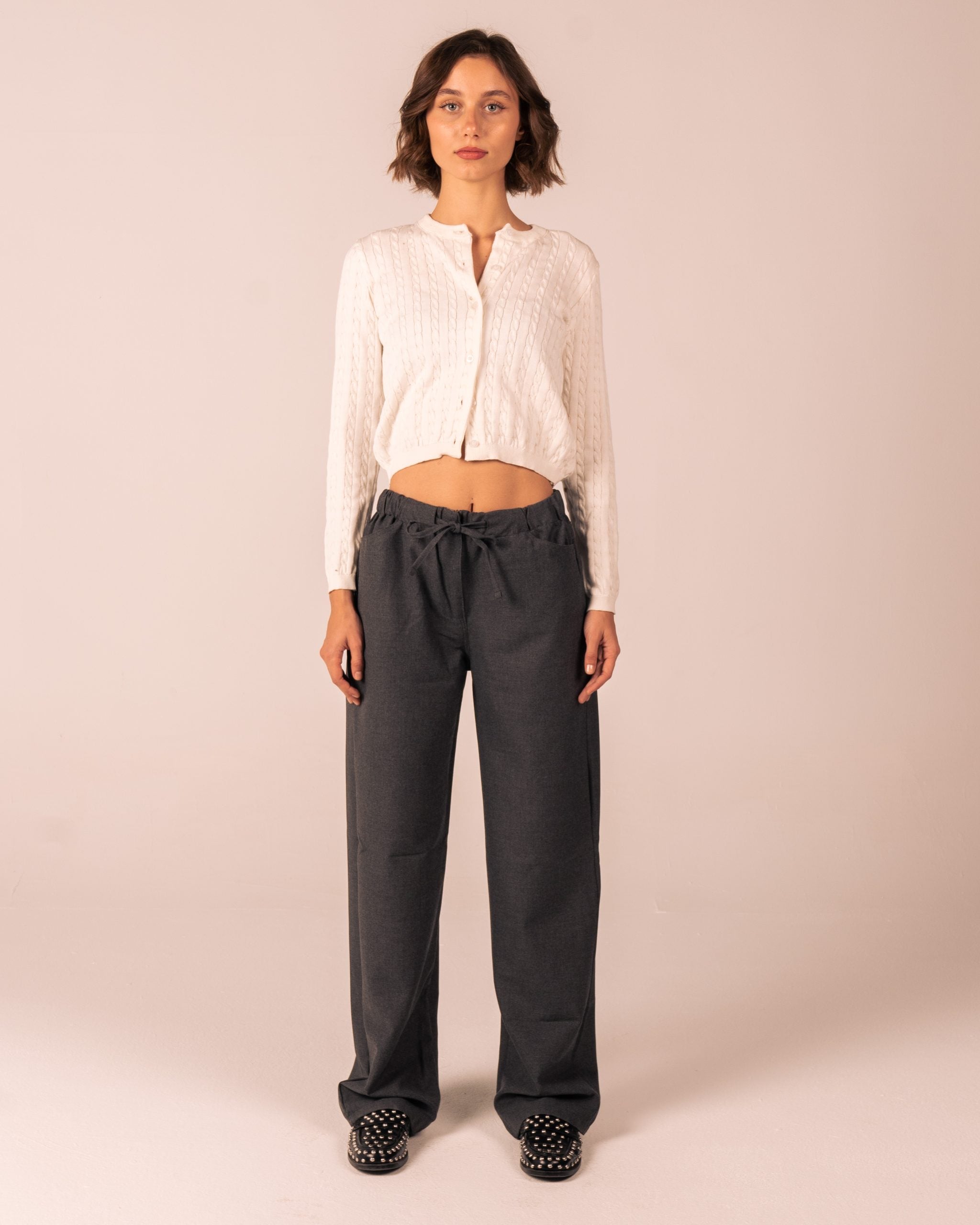 Grey Drawstring Straight Leg Pants image 0
