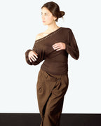 Brown Batwing sleeve studded T-shirt image 4