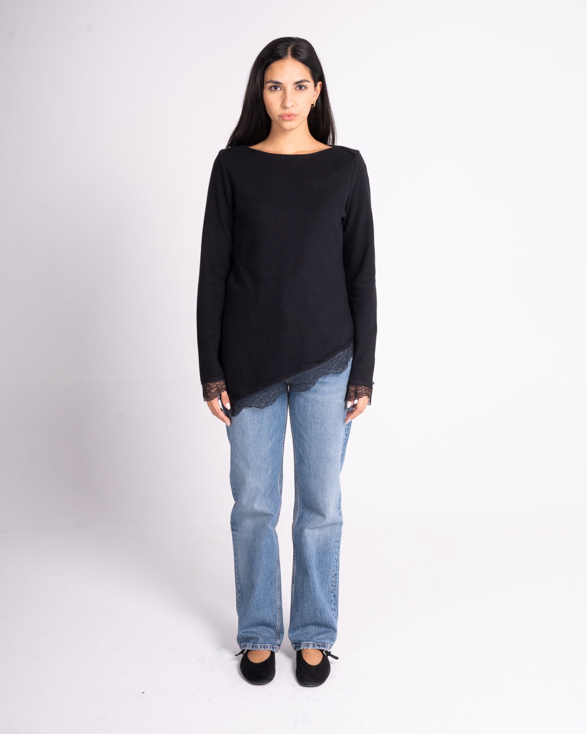 Lace Trimmed Long Sleeve Top image 1