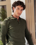 Olive Long Sleeve Knit Polo image 0