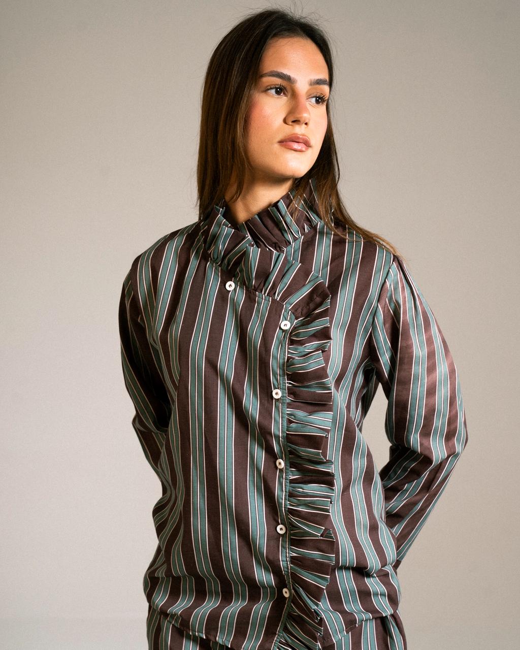 Ruffle Stripe Button Shirt: image 0