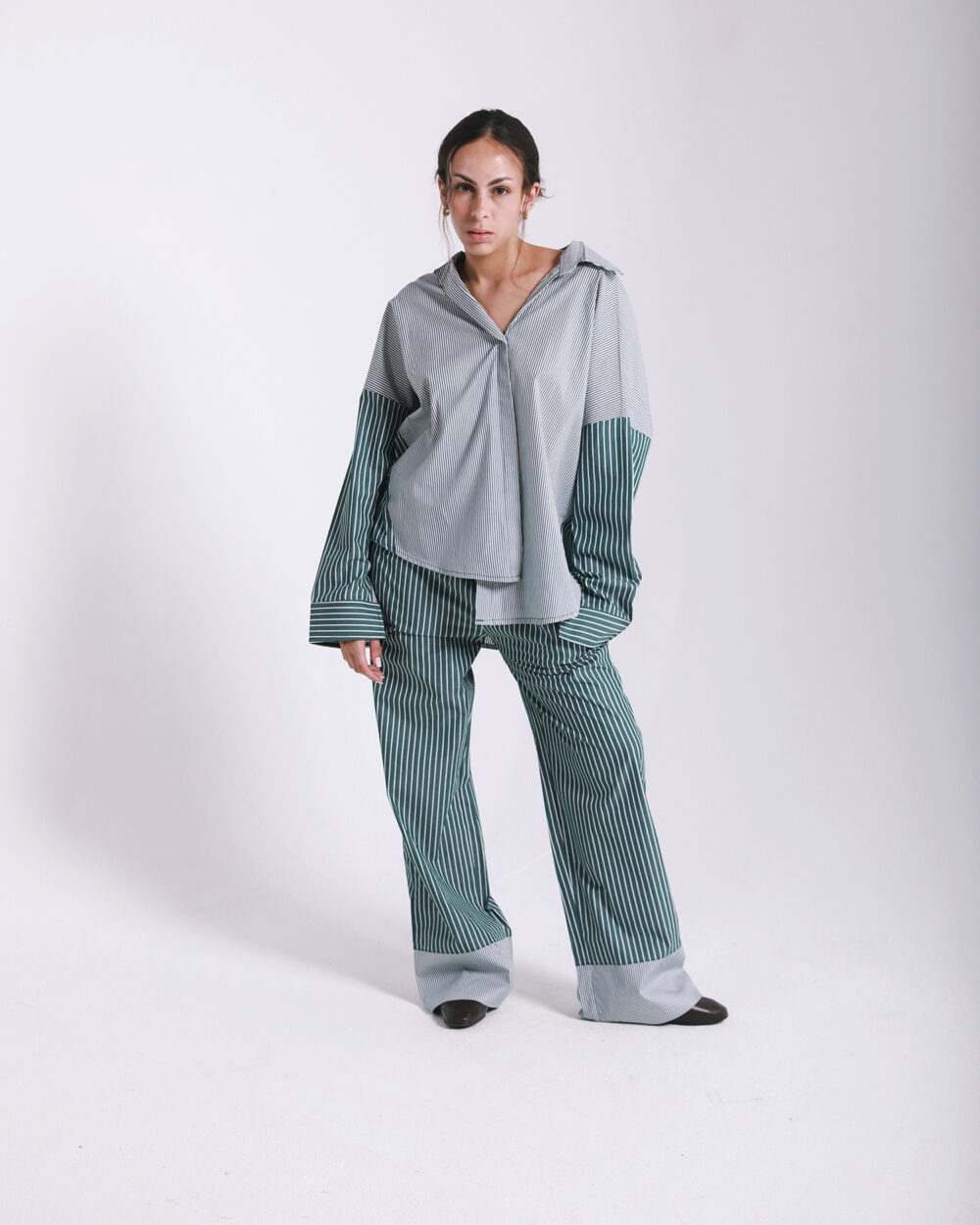 Poplin Mixed Green Stripped Pants - Image 3